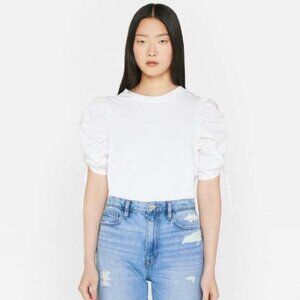 FRAME Ruched‎ Tie Sleeve Organic Cotton T-Shirt Blanc size Small